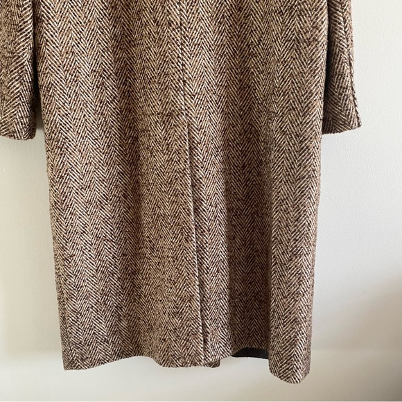 NWOT ASOS DESIGN Smart Herringbone Pea Coat Long Dad Coat Brown Boxy Oversized - Picture 11 of 12